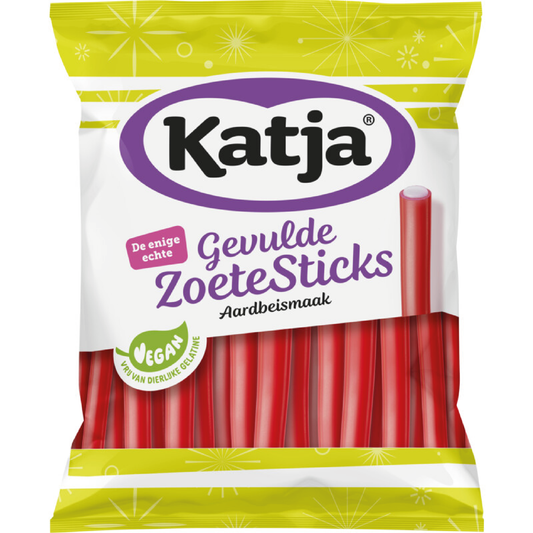 Katja Gevulde Zoete Sticks Aardbei 125g